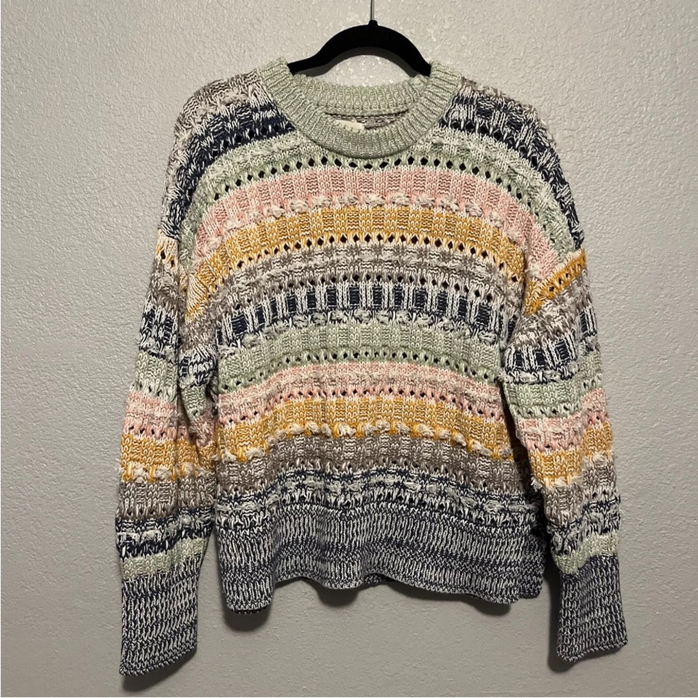 Lou & Grey Women's Multicolor Stripe Open Knit Sweater Size L